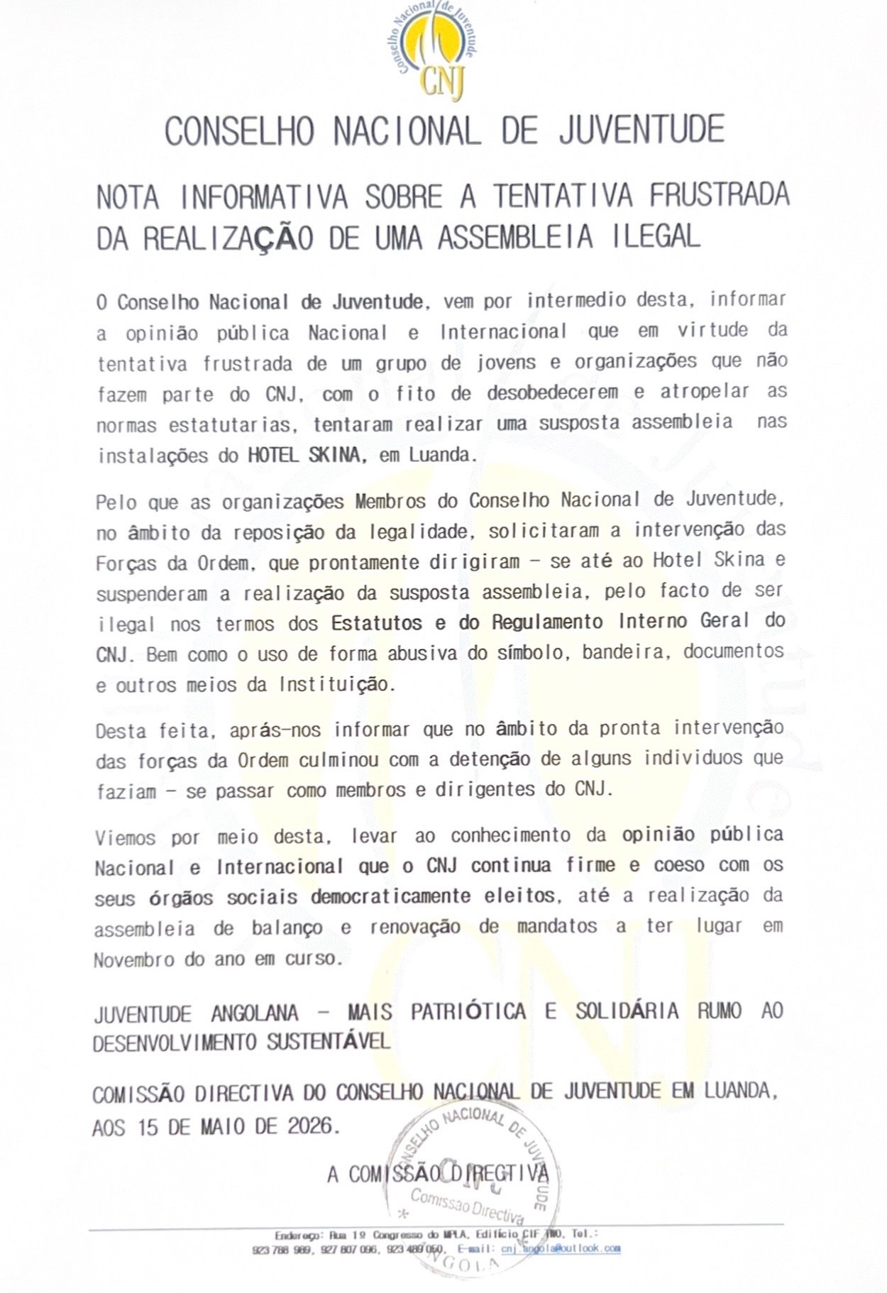 Direito de resposta: CNJ liderado por Isaías Kalunga