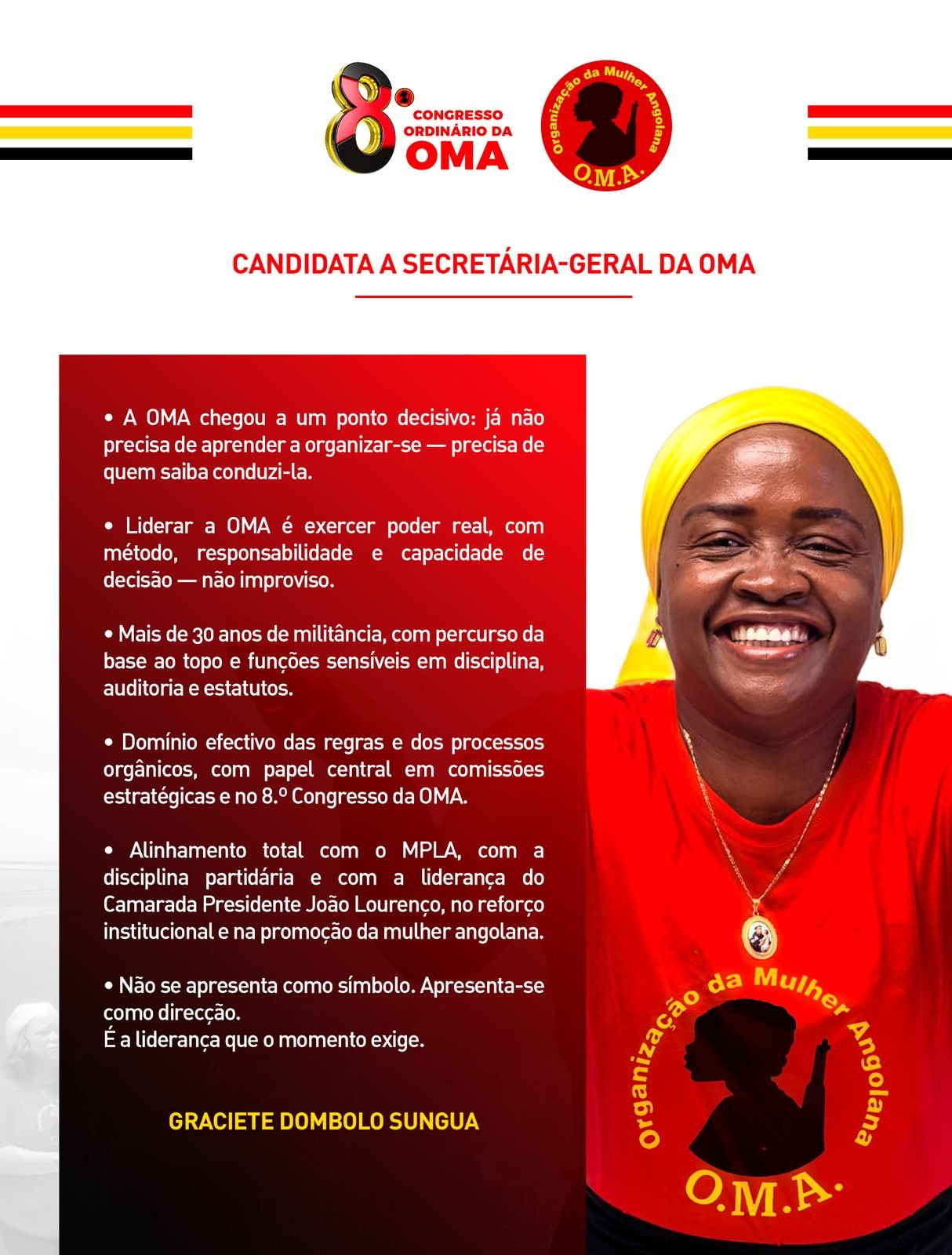 Imagem de CANDIDATA A SECRETÁRIA-GERAL DA OMA: GRACIETE DOMBOLO SUNGUA