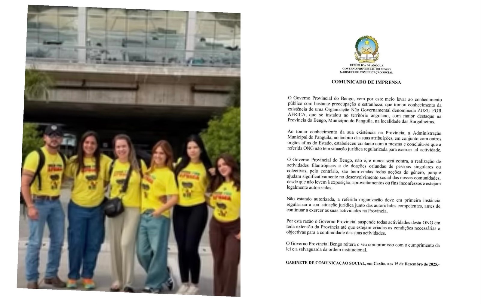 Imagem de Governo Provincial do Bengo Suspende Atividades de ONG Brasileira por Irregularidades